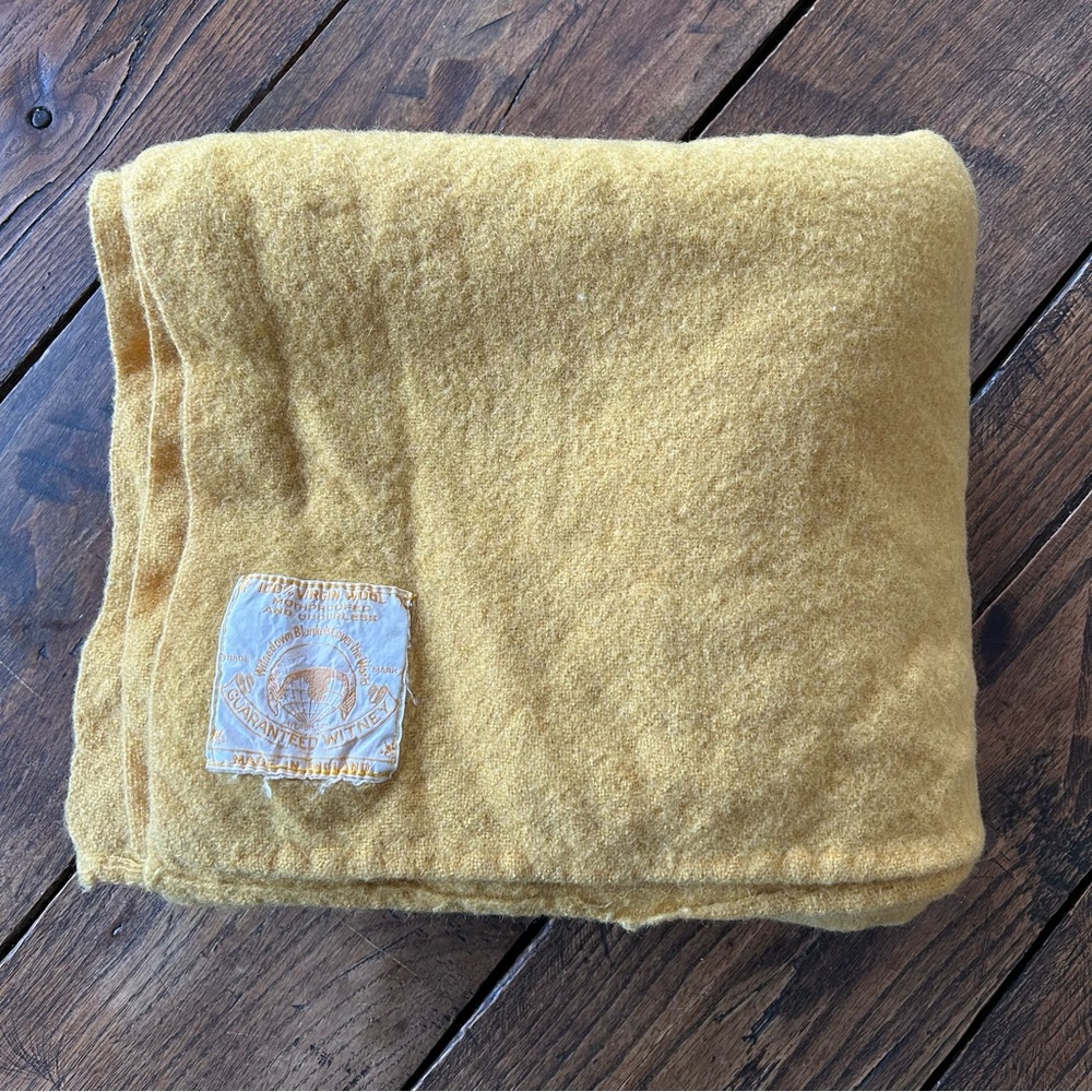 Vintage "Guaranteed Witney" 100% Wool Blanket 55" x 73" Gold ENGLAND